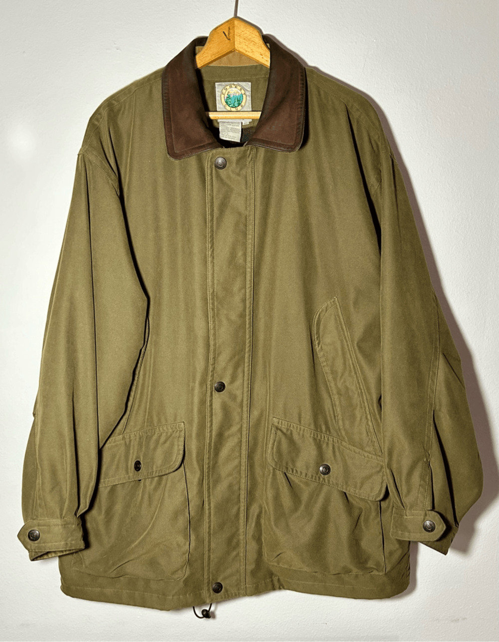 Vtg Rainforest Canvas Field Coat Leather Collar Forrest Club Flannel Lined XL